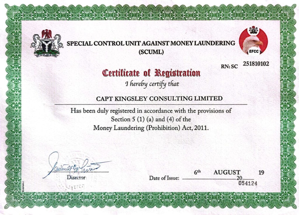 SCUML Registration — Capt Kingsley Consulting
