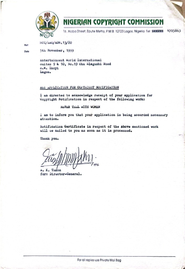 Copyright Registration — Never Tell With Women