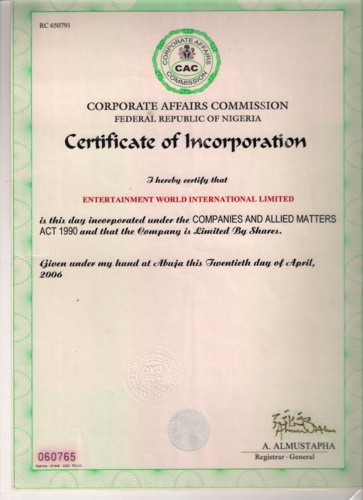 EWIL Certificate of Incorporation