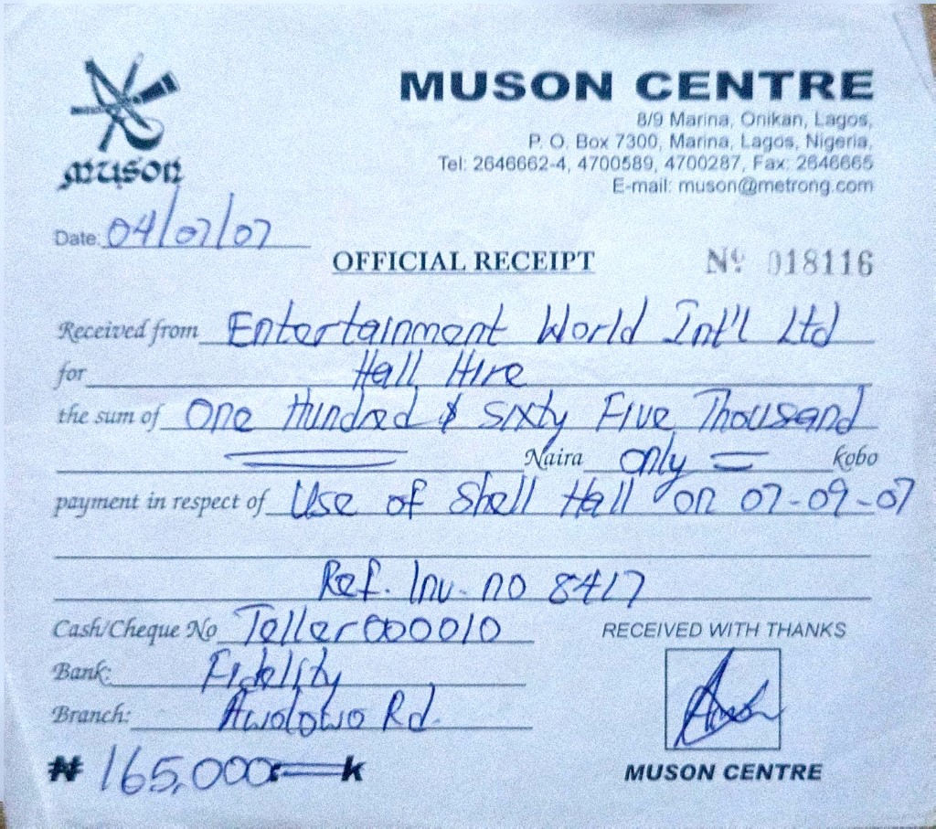MUSON Receipt № 018116